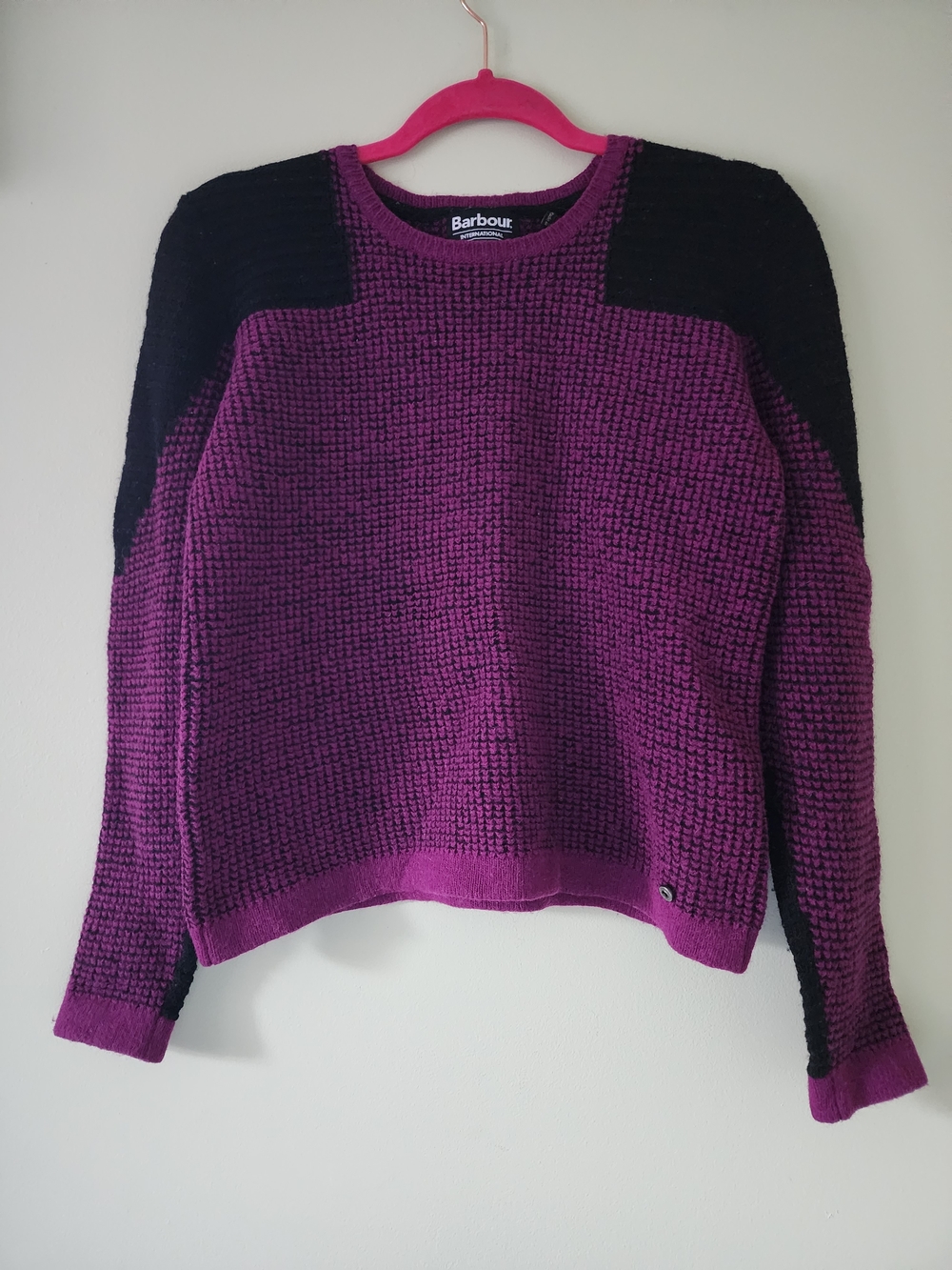 Barbour Women's Plum and Black Crewneck Textured Knit Sweater